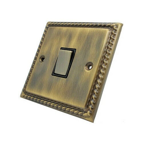 Georgian Rope Edge Antique Brass Plug Sockets Light Switches Dimmers Full Range - Picture 8 of 53