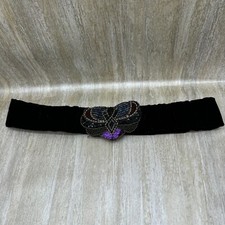 Vintage Beaded Waist Belt Cummerbund Black Fabric Siver  Gold Bow 33-34 in