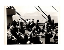 WWII WW2 Original Photo Soldiers on Boat Waiting for Next Port 1940s READ
