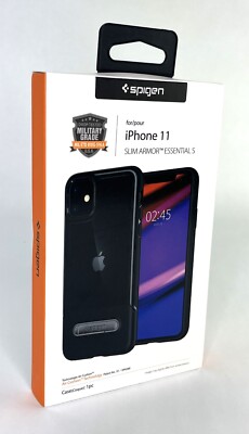 2-Pack SPIGEN iPhone 11 Slim Armor Essential CLEAR / BLACK Case Metal Kickstand 