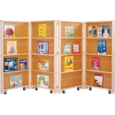 ® Folding Mobile Room Divider Bookcase & Bookshelf, 4 Wooden Storage Panels - 02