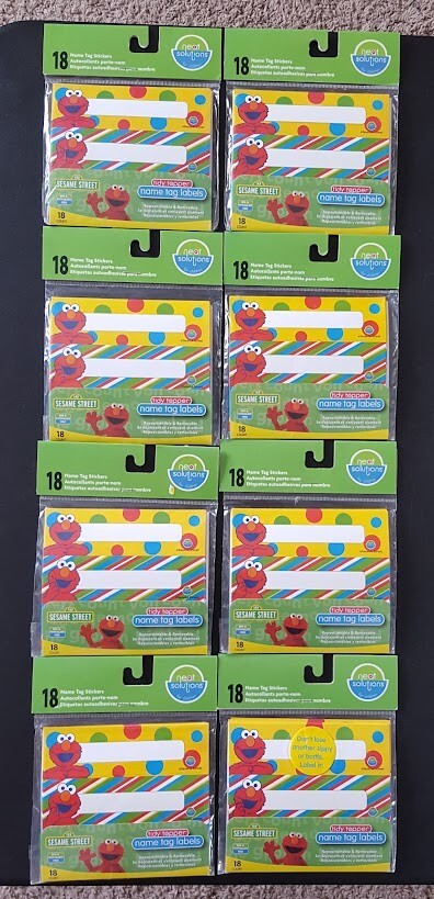 LOT 8 PKG 144 NEAT SOLUTIONS CHILD Name Tag Sticker Labels SESAME STREET ELMO