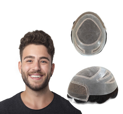Lace Toupee For Men Human Hair Replecement System Poly Skin Hairpiece Mono piece