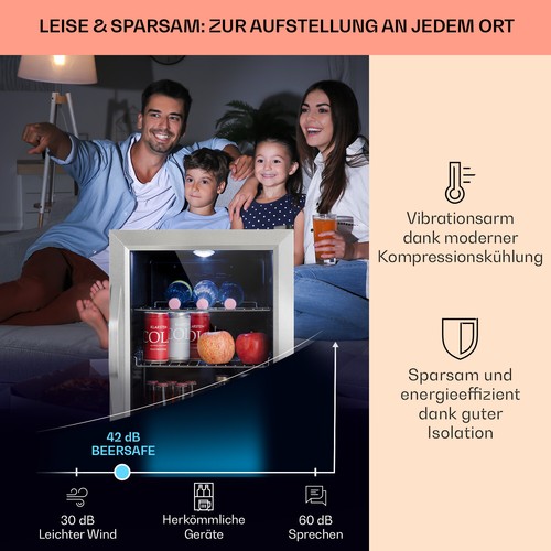 Minibar Weinkühler Getränkekühlschrank Glas 33 L LED leise freistehend Edelstahl - Bild 4 von 12