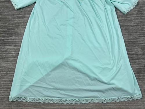 Vintage Shadowline Robe Night Gown M Green Lace Trim Silky Nylon Half Sleeve - Picture 9 of 12