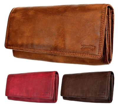 VEN TOMY Geldbörse Damen braun rot Leder Waschleder Vintage Wallet Portemonnaie