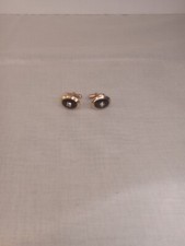 Vintage Classic Black Oval wClear Stone Goldtone Pair Cuff Links, And Shirt Stud