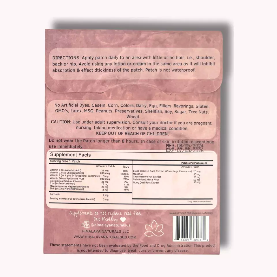 Parche Vitamínico Para Mujer Apoyo Equilibrio Hormonal, Menopausia - Suministro para 30 Días  Foto 2 de 4