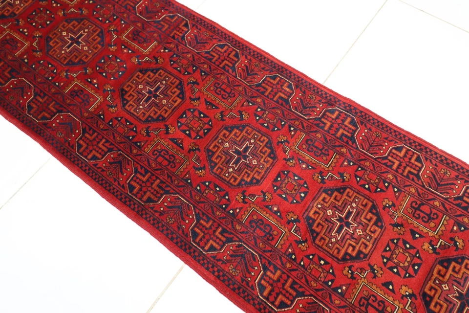 9 ft Hallway Geometric Runner Rug Afghan Hand Knotted Wool Bedroom Rug - Image 2 of 4