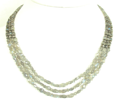 RAUCHQUARZ FACETTIERTE MEHRSTRANGIGE HALSKETTE MIT STERLINGSILBER STOPFEN & MEDAILLON