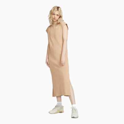 Nike Jersey Midi Dress Damen Langes Kleid Rock DQ6205-200 Neu Beige M, L