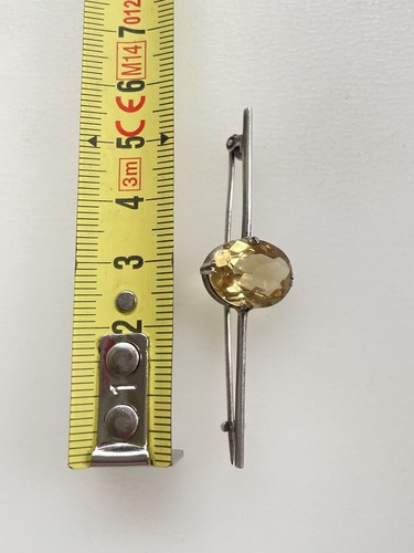 Victorian Antique Sterling Silver Oval Cut Citrine Bar Brooch Pin 2.15" - Picture 4 of 4