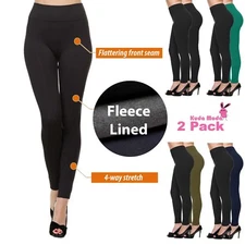 2 Pack Women Winter Warm Fleece Lined Thermal Leggings with Front Seam 