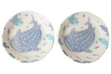 Mino ware Japanese Ceramics 4.8 inch Round Plate Set of Two  Whale Shark
