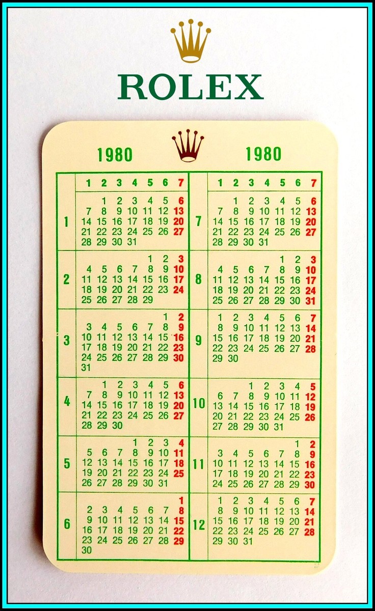 Vintage Genuine 1980 ROLEX Calendar Card | eBay