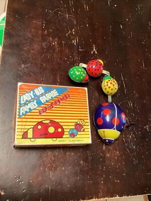 Wind-Up Lady Bug Family Parade Tin Toy CIB. Vintage/ Retro