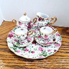 Miniature Tea Set Missing Teapot With Roses