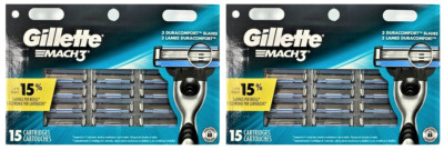 Gillette Mach3 Razor Blade Refills, 15 Cartridges (2 Pack)
