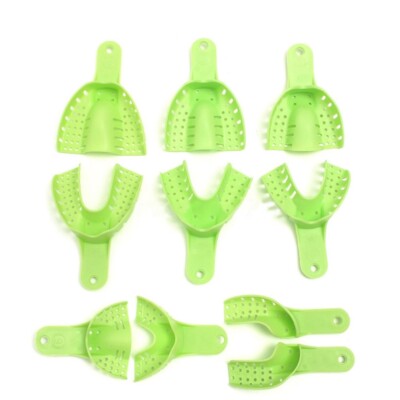 10Pcs/Set Dental Plastic Steel Impression Trays Dentist Tools Teeth Holder Green