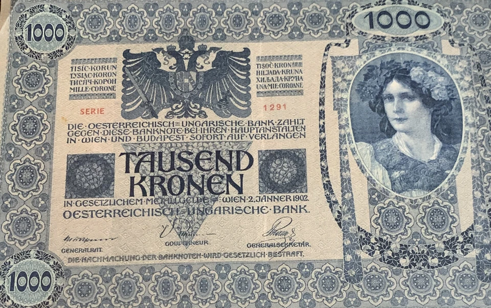 Usado- Nota Austro-Hungria 1000 Tausend Kronen 1902 - Imagem 2 de 4