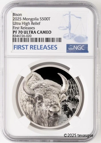 2025 Mongolia Wild - Bison 1oz Silver 500Togrog NGC PF70 First Release