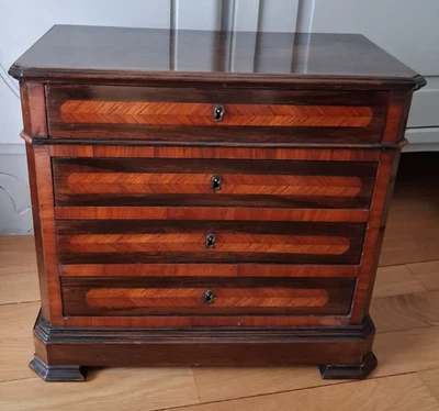 Petit meuble de maîtrise commode marqueterie bois 19 eme Louis Philippe - Photo 1/4