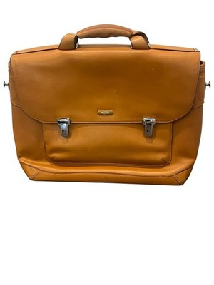 Tumi 2952T Formula T Turbo Compartment Briefcase Bag Full Grain Leather Cognac