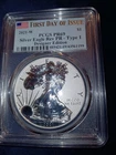 2021-W $1 American Silver Eagle Reverse Proof Type 1 PCGS PR69 FD - Blue Flag