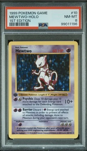 1999 1st Edition Mewtwo #10 Pokemon Game Base Set Holo PSA 8