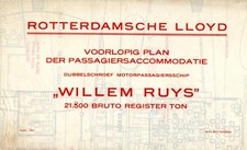 1947 Rotteram Lloyd WILLEM RUYS Pre-Maiden Voyage Deck Plan w/ 3 Classes