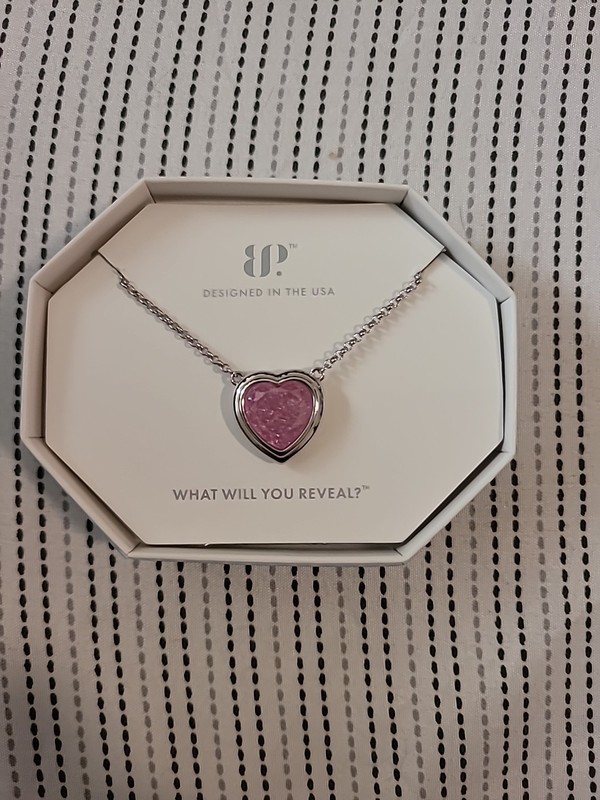 Bomb Party Heart Necklace "To Tremble In Happiness" Pink Ice Crystal on Rhodium