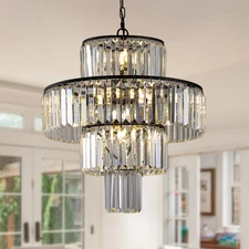 20" Modern Black K9 Crystal Chandelier Fixtures 12 Lights Pendant Ceiling Light