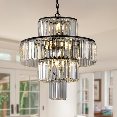 20'' Modern Black K9 Crystal Chandelier Fixtures 12 Lights Pendant Ceiling Light