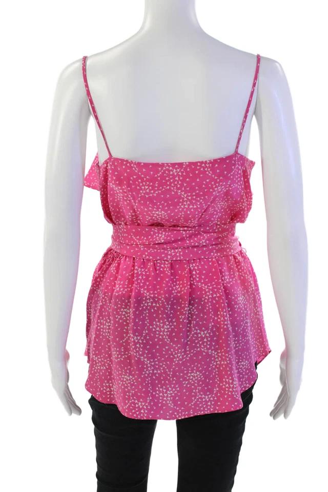 Regata feminina Shoshanna de seda floral estampa manchada sem mangas rosa tamanho 4 - Imagem 3 de 4