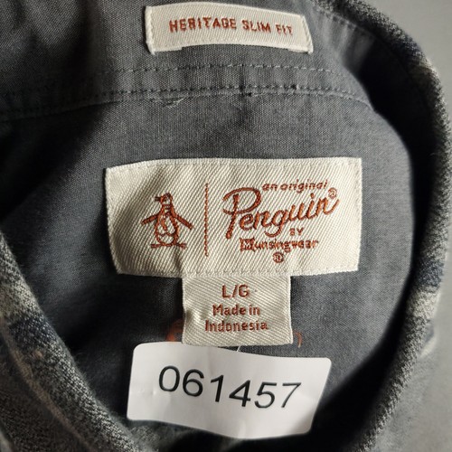 Camisa Original Pingüino Para Hombre Grande Gris Azul A Cuadros Heritage Calce Ajustado Manga Larga - Imagen 9 de 9
