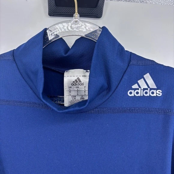 Camisa Adidas Techfit ClimaWarm Manga Larga Cuello Simulado Capa Base Azul Grande Foto 3 de 4