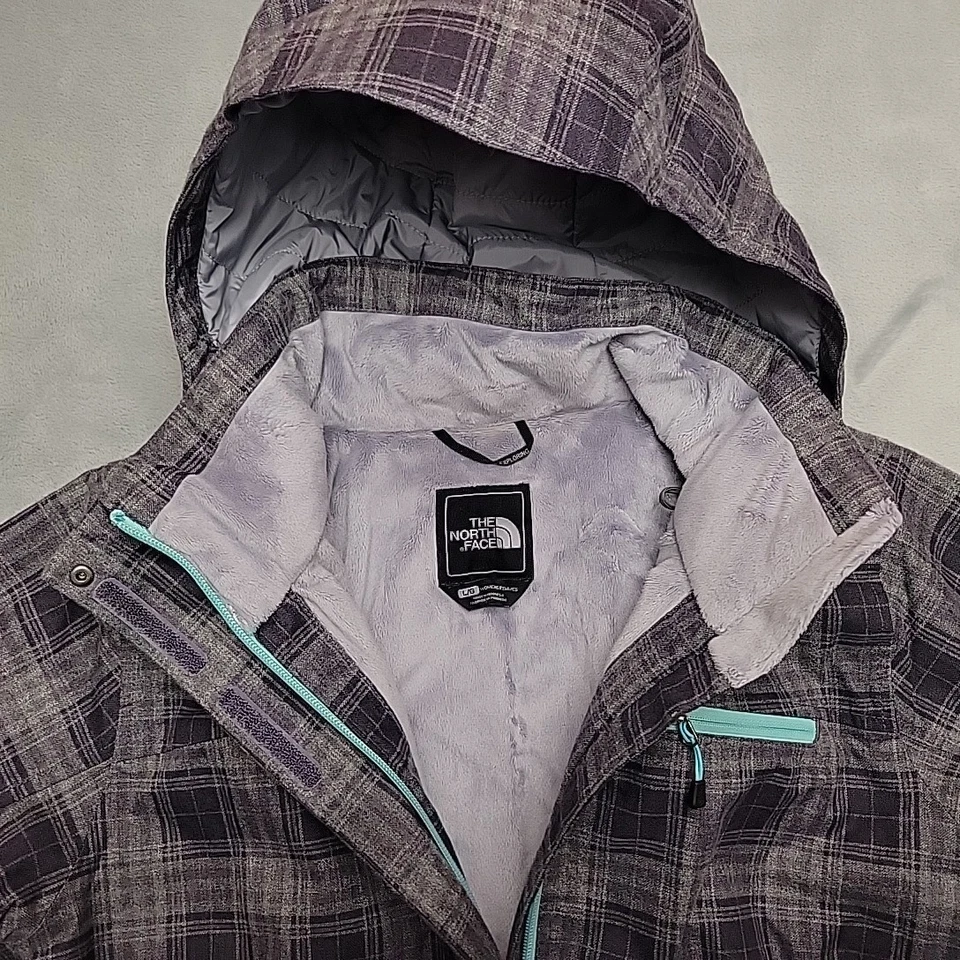 North Face куртка женщин L фиолетовый серый клетку HyVent водонепроницаемый с капюшоном лыж снега - Изображение 4 из 4