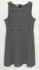Talbots Black Striped Dress XL Preppy Fit Flare Nautical Old Money Office