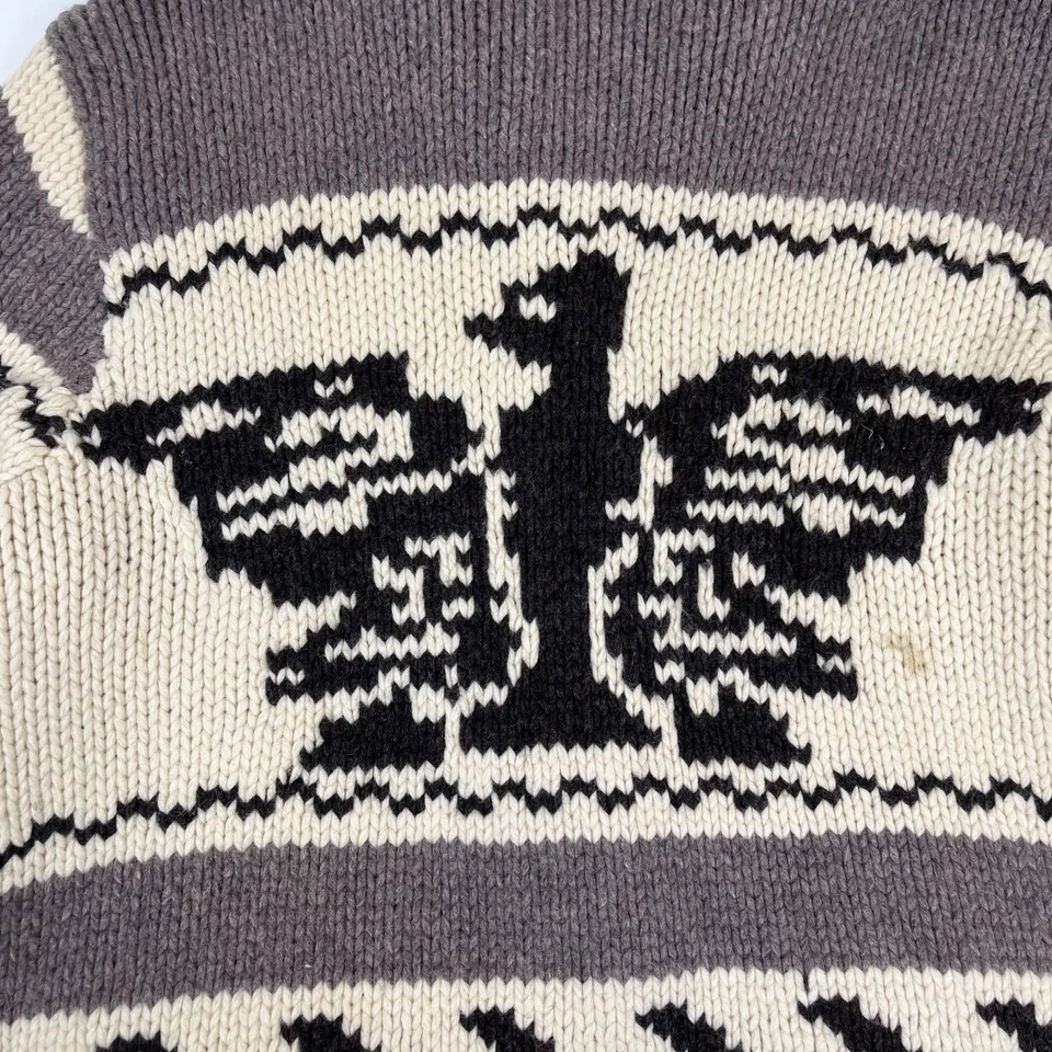 J Crew Western Cowichan Eagle Handknit Chunky Shawl Sweater Cardigan Large Rare - Image 3 of 4