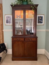 Dark Wood Display Cabinet With 2 Parts And Light In Upper Section
