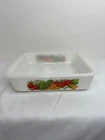 Glasbake Vtg Square Casserole Dish Vegetable Pattern Milk Glass 1969 Retro
