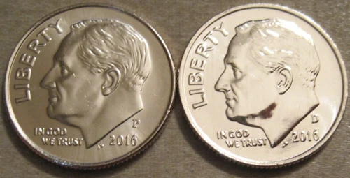 SELLING AS SHOWN - 2016 P & 2016 D UNCIRCULATED ROOSEVELT DIMES * 2 DIMES ** 526