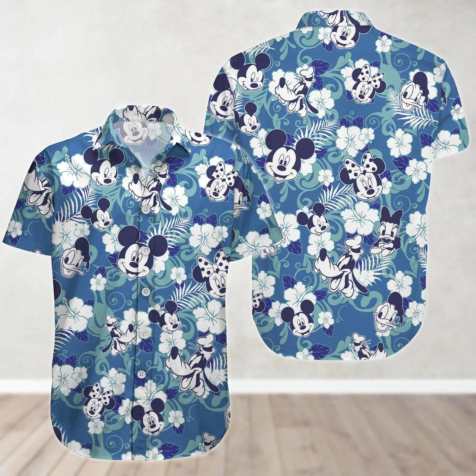 Disney Mickey Mouse Floral Aloha Hawaiian Shirt Da