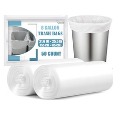 8 Gallon Trash Bags - 50 Count Unscented White Medium Garbage Bags