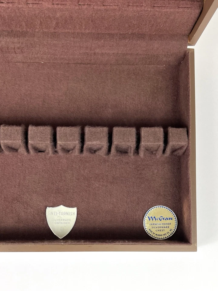 Винтажный деревянный сундук McGraw Box Co. с бархатной подкладкой из серебра с защитой от потускнения - Изображение 3 из 4