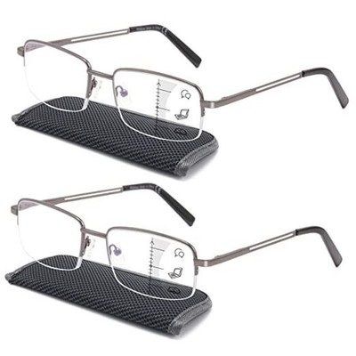 Premium 2 PACK Durable Progressive Multifocus Reading Glasses for Men Blue 
