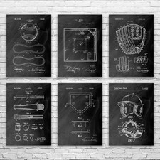 Baseball Patent Wall Art Set of 6 Poster, Canvas or Framed Baseball Art