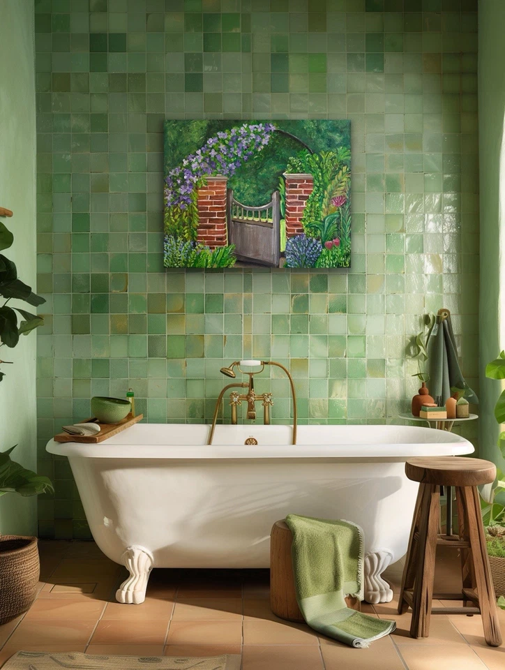 Pintura de jardín de flores “Armonía de ladrillos y flores” 16 X 20” NO ES UNA IMPRESIÓN Foto 2 de 4