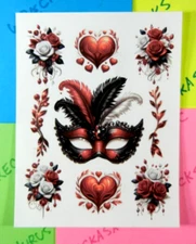 Feathered Mask, Roses & Hearts Matte Sticker Sheet