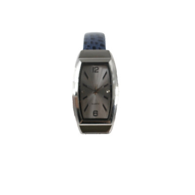 Chicos SR626SW Blue Silvertone Croco Embossed Hinged Bracelet Wrist Watch 